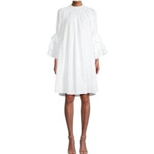 NWT Harshman Daphne Ruffle Cuff Cotton Poplin Dress In Off-White - XS
